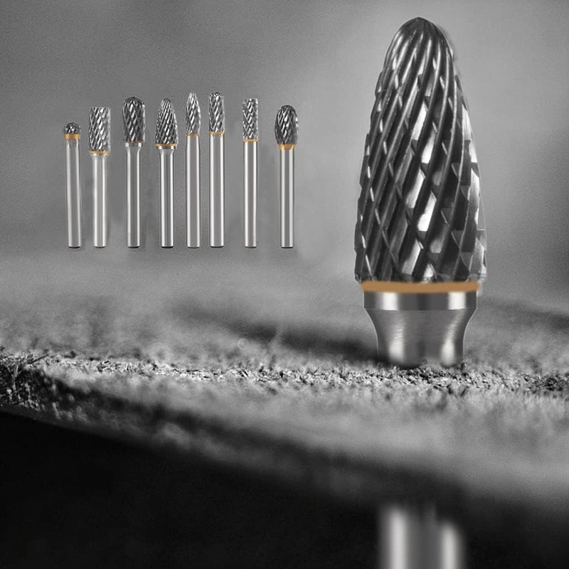 HIDOTOL Carbide Burr Set 1/4" Shank 8PC Tungsten Double Cut Carbide Rotary Burr Set for Metal and Wood Carving, Grinding, Polishing, Engraving, Drilling in Sturdy Round Case. - Image 5